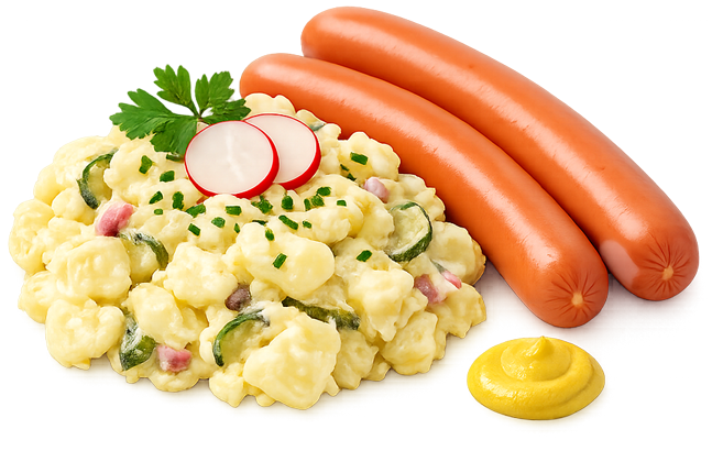 Restaurant "Leckerchen" - Unsere Spezialität: Gutes, deutsches Essen; Bockwurst mit Kartoffelsalat